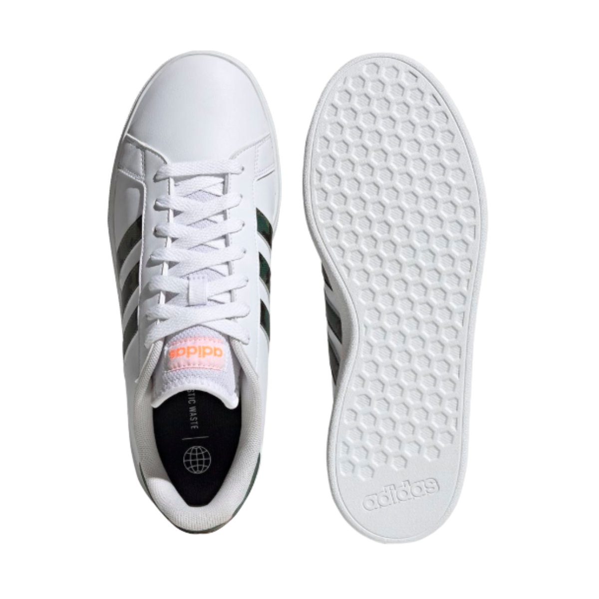 Tenis Adidas Grand Court Base 2.0 Para Hombre - HR0234 Blanco/ Camuflaje Militar